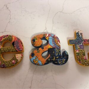 Anthropologie Multicolor Fabric Letter 'a' in Orange, Blue & Yellow